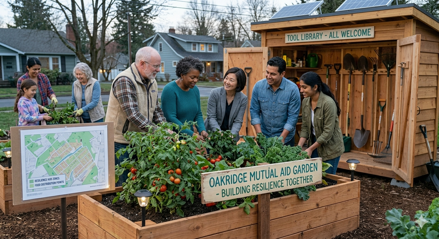 Neighbors tending a community mutual-aid garden